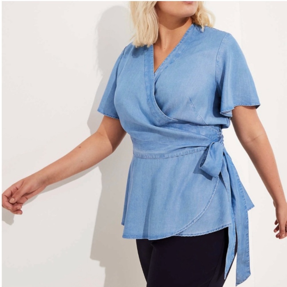 LOFT Plus Chambray Wrap Top